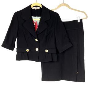 Vintage Retro Black 2-Piece Jacket and Skirt Suit Set 6 Small Career Office